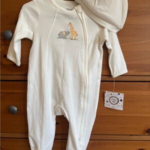 Little Me White Baby Footie with Elephant and Giraffe